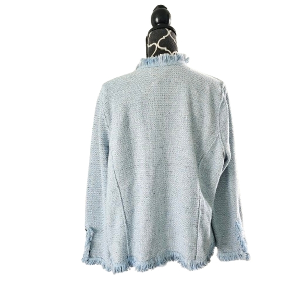Nic + Zoe Fringe Mix Knit Jacket - Mist (Light Blue) - Picture 4 of 10